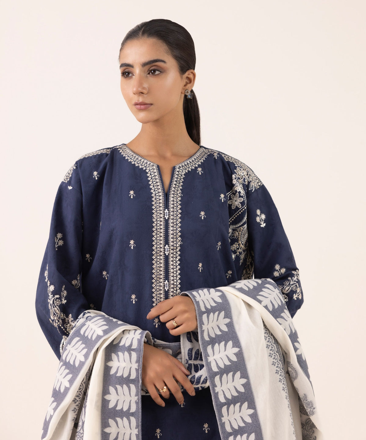 Dhanak-3PC Embroidered Shirt with Digital Printed Wool Shawl - 3511