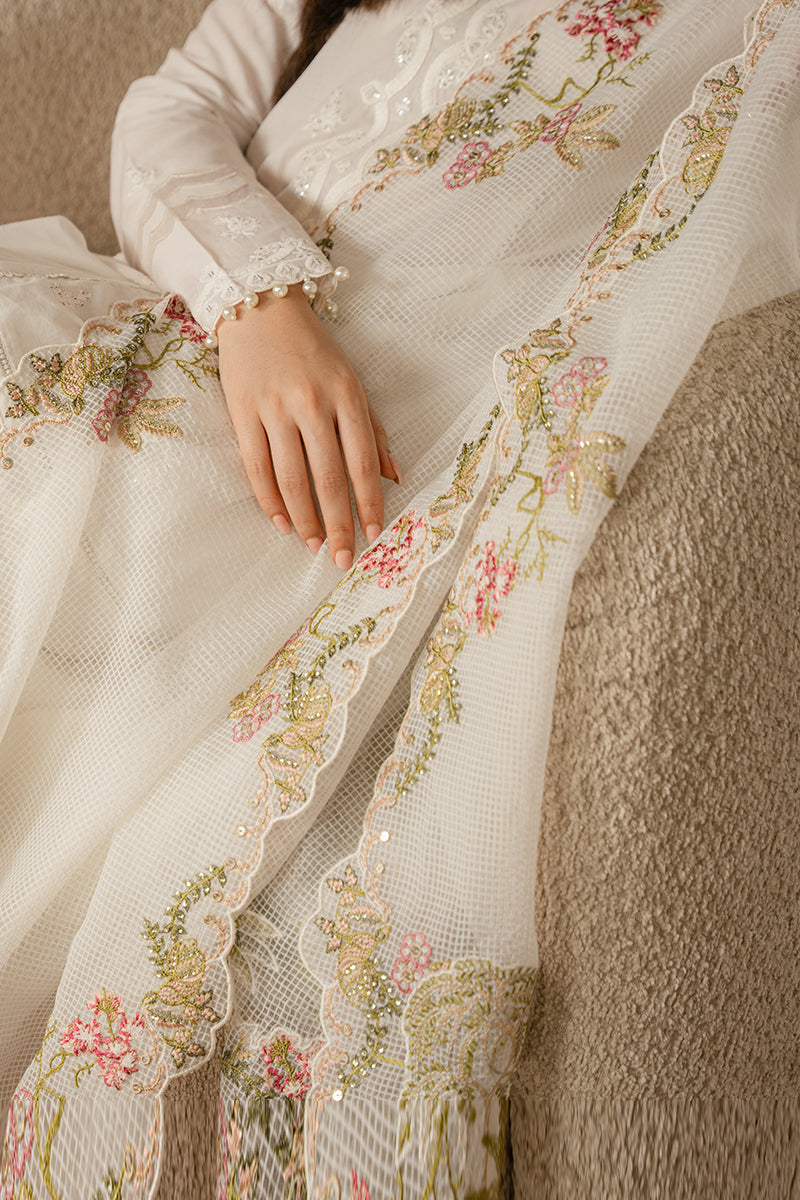 Dhanak-3PC Embroidered Shirt with Organza Embroidered Dupatta - 3515