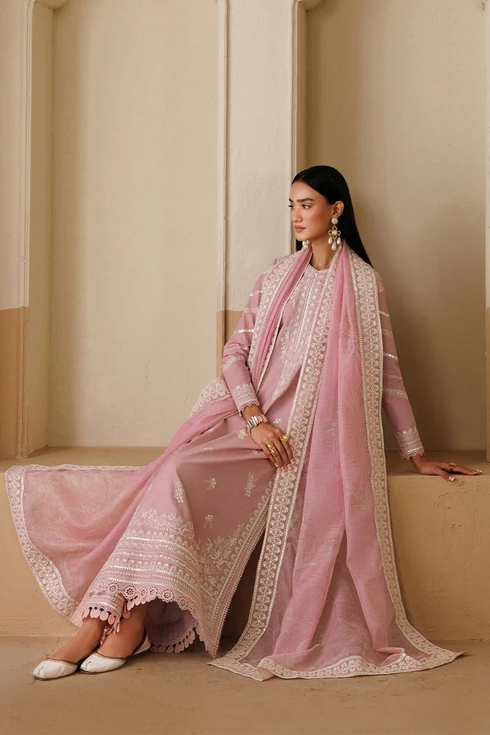 Dhanak-3PC Embroidered Shirt with Chiffon Embroidered Dupatta - 6458
