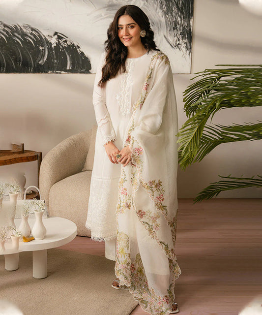 Dhanak-3PC Embroidered Shirt with Organza Embroidered Dupatta - 3515