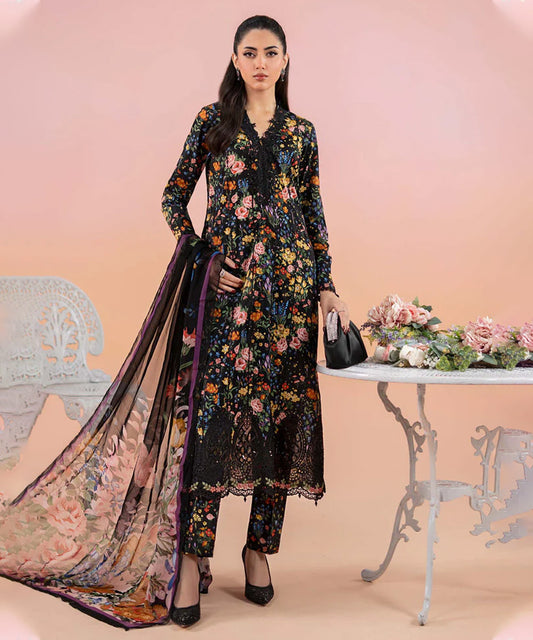 Karandi-3PC Embroidered Shirt with Karandi Printed Dupatta -3434
