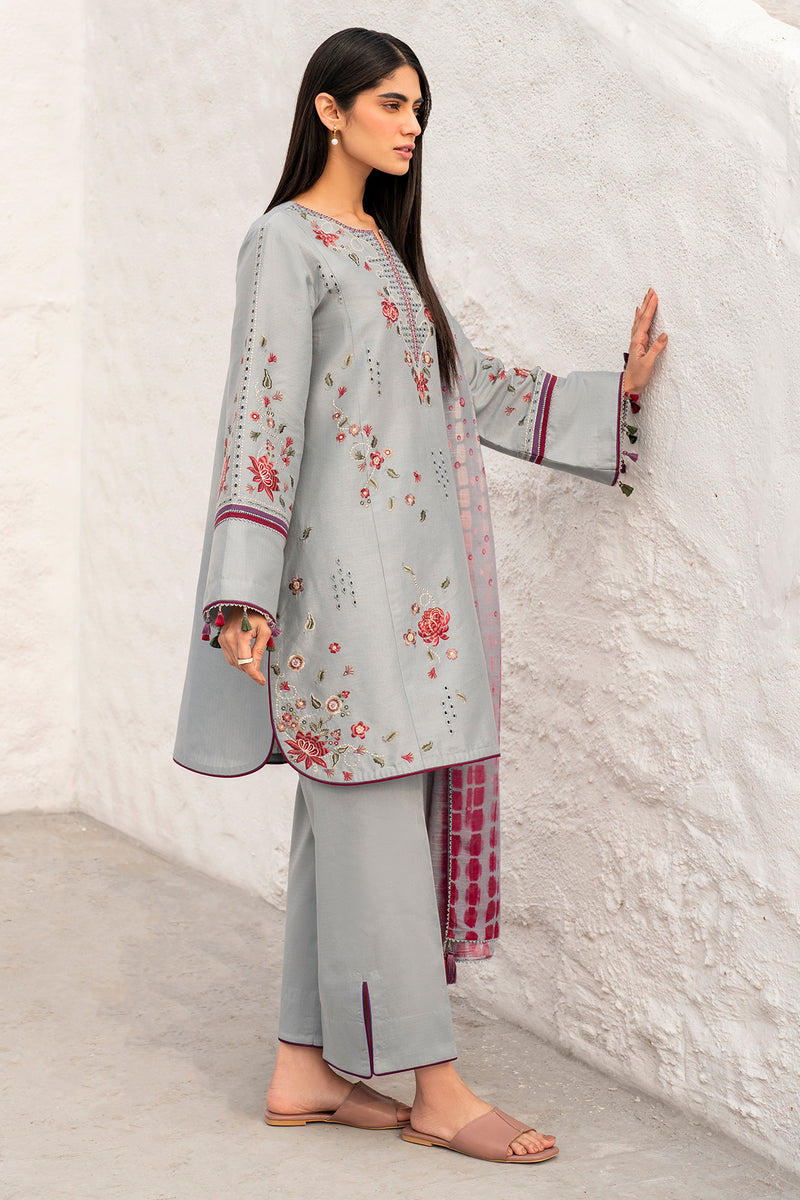Lawn-3PC Chikankari Embroidered With Digital Printed Jacquard Dupatta-5192