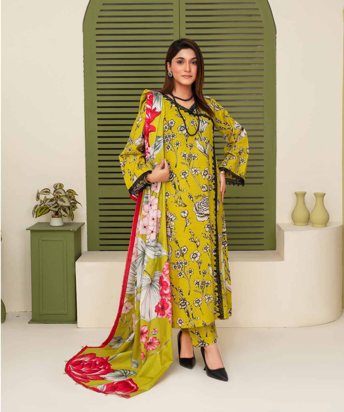 3PC WITH KHADDAR PRINTED SHIRT & TROUSER-902