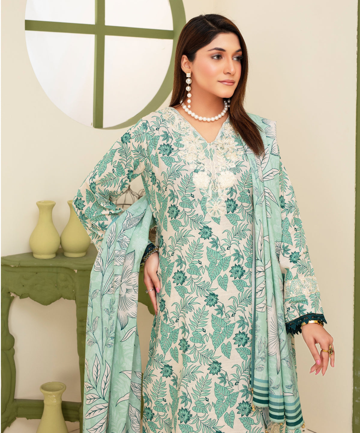 3PC WITH KHADDAR PRINTED SHIRT & TROUSER-906