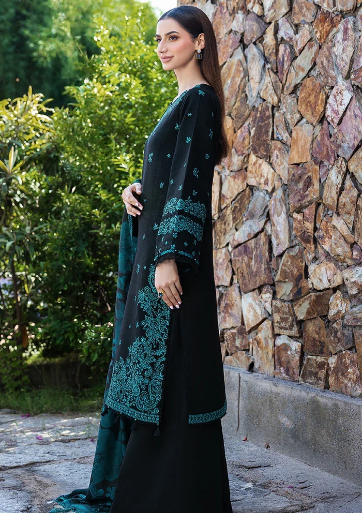 Dhanak-3PC Embroidered Shirt with Digital Printed Shawl - 6098