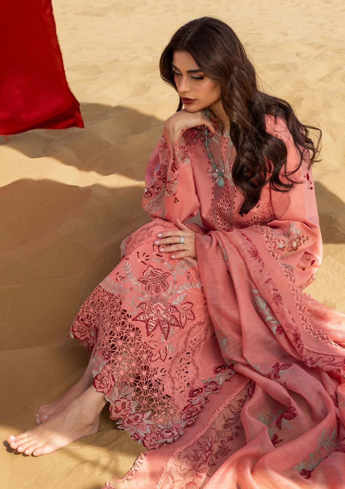 Dhanak-3PC Embroidered Shirt with Digital Printed Shawl - 6364