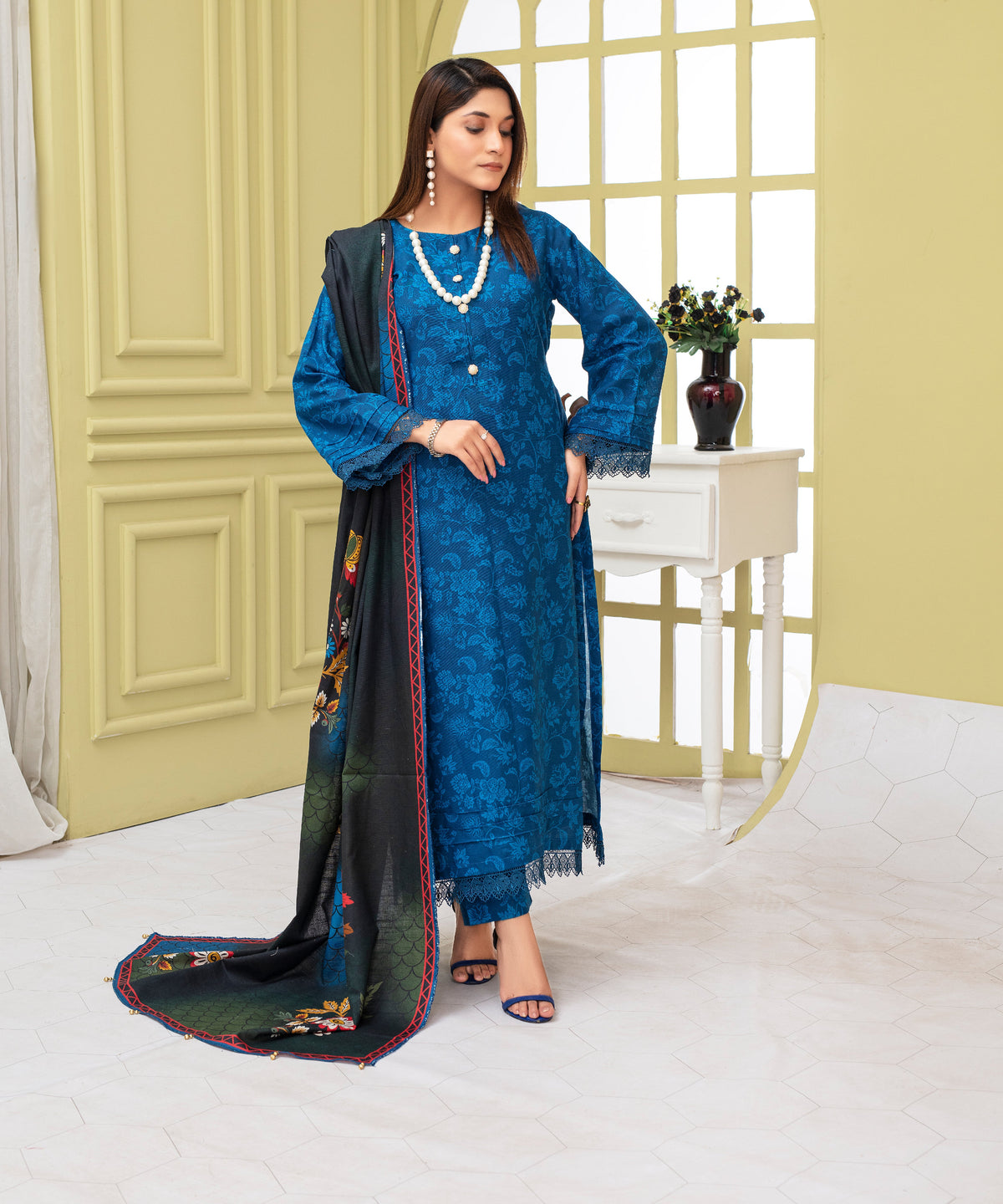 3PC WITH KHADDAR PRINTED SHIRT & TROUSER-909