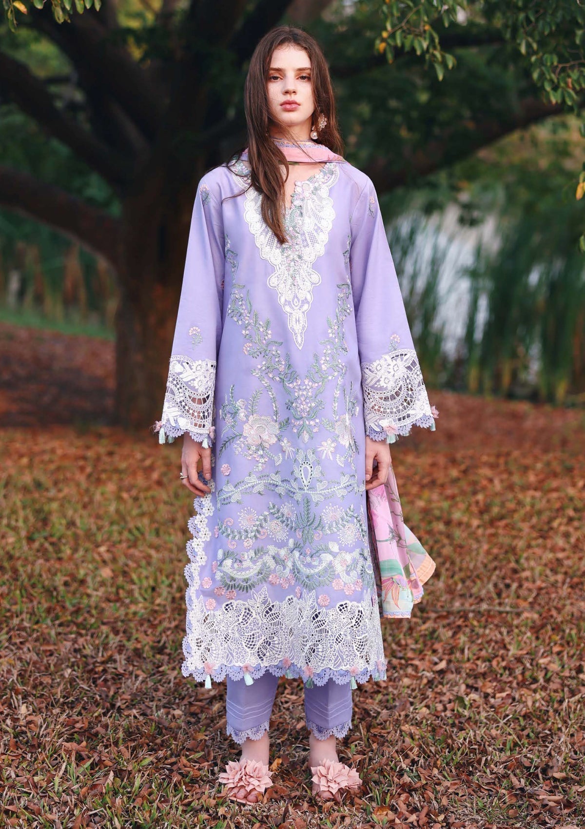 Dhanak-3PC Embroidered Shirt with Digital Printed Shawl - 6406