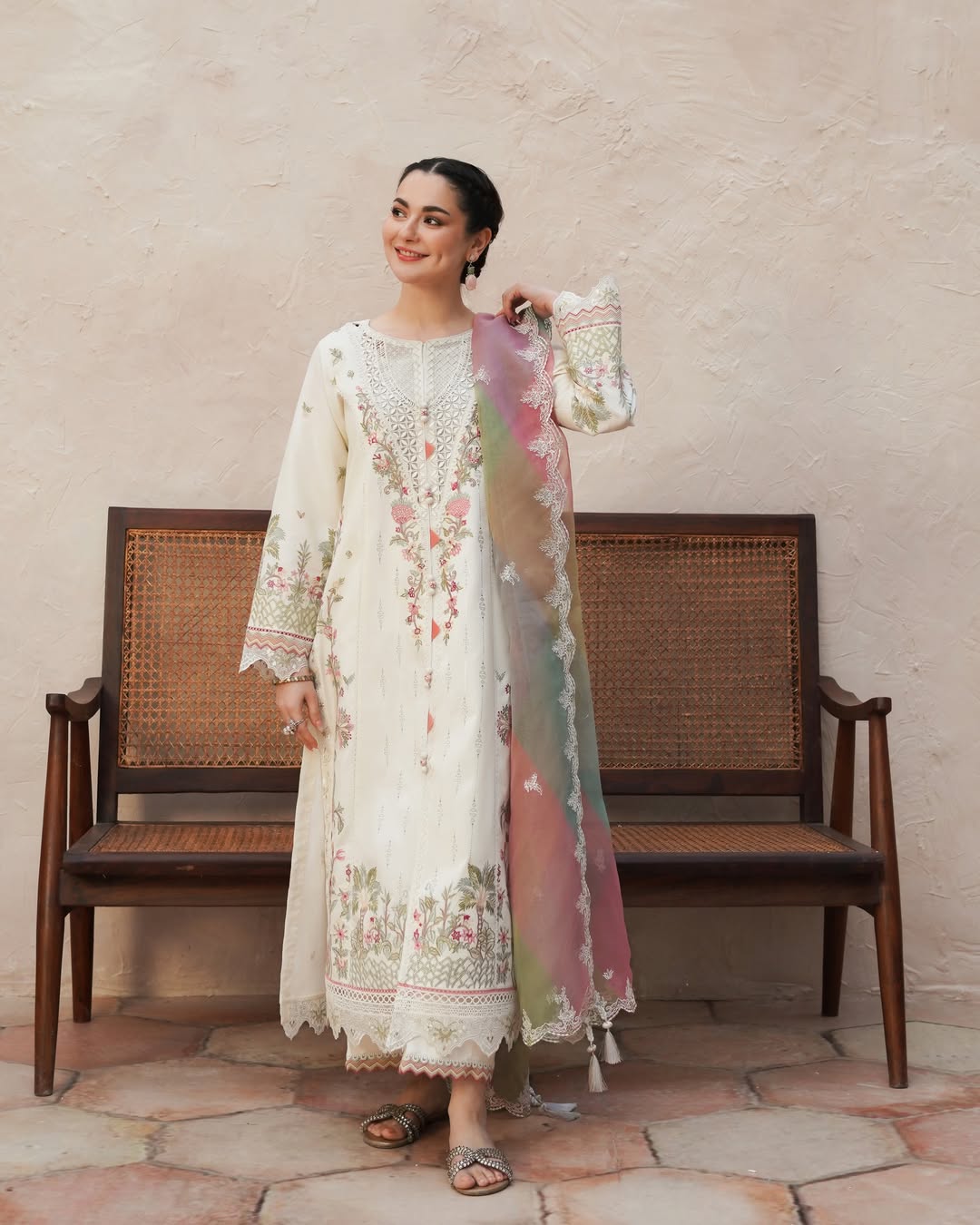 Dhanak -3PC Embroidered Shirt With Digital Printed & Embroidered Organza Dupatta-3372