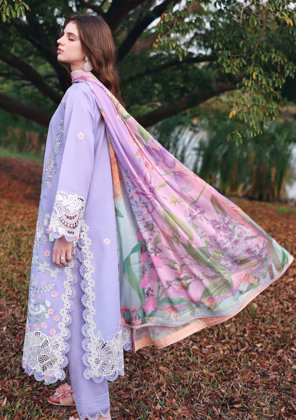 Dhanak-3PC Embroidered Shirt with Digital Printed Shawl - 6406