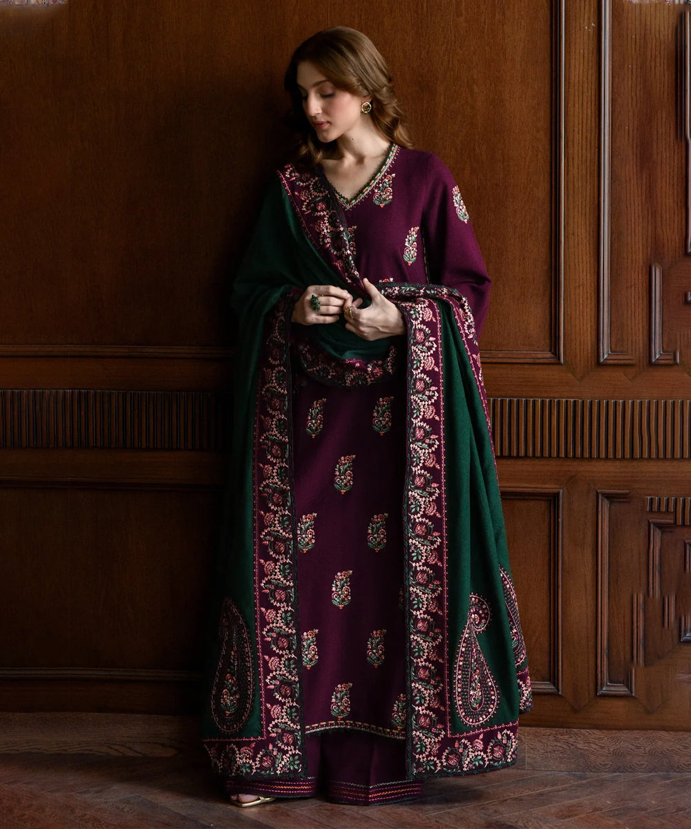 Dhanak-3PC Embroidered Shirt with Dhanak Embroidered Dupatta- 3563