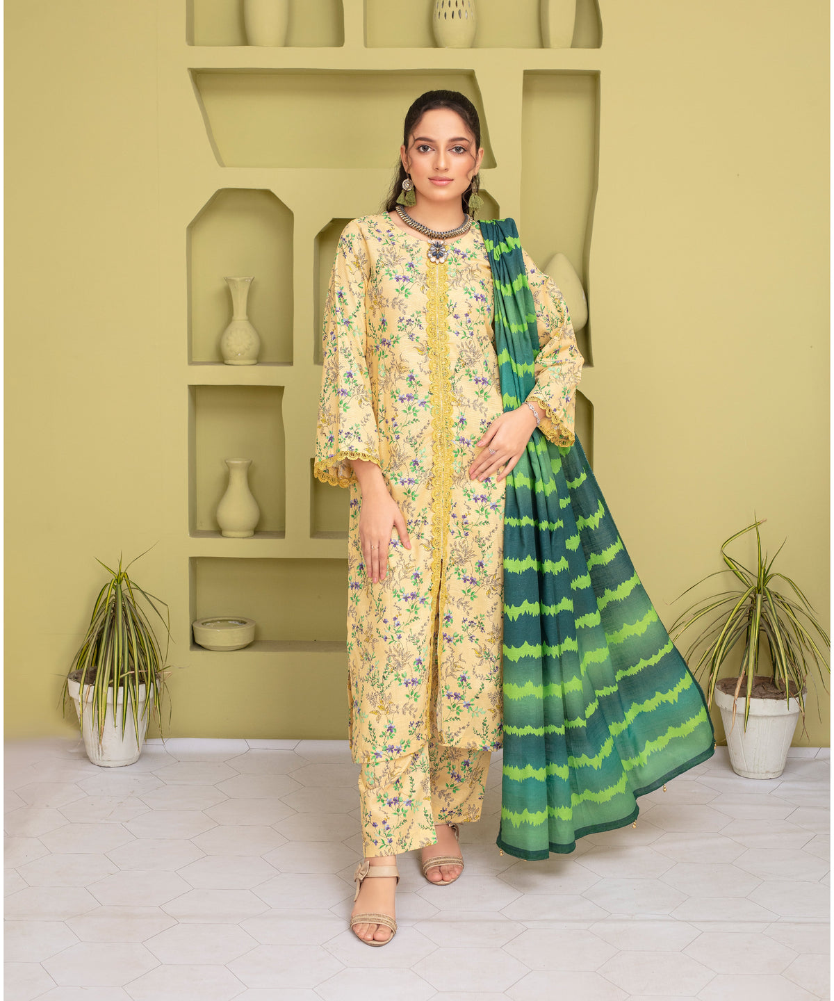 3PC WITH KHADDAR PRINTED SHIRT & TROUSER-901