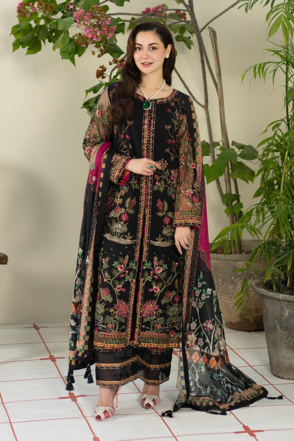 Dhanak-3PC Embroidered Shirt with Digital Printed Shawl - 6215