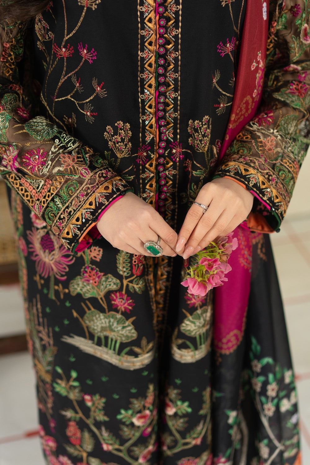 Dhanak-3PC Embroidered Shirt with Digital Printed Shawl - 6215