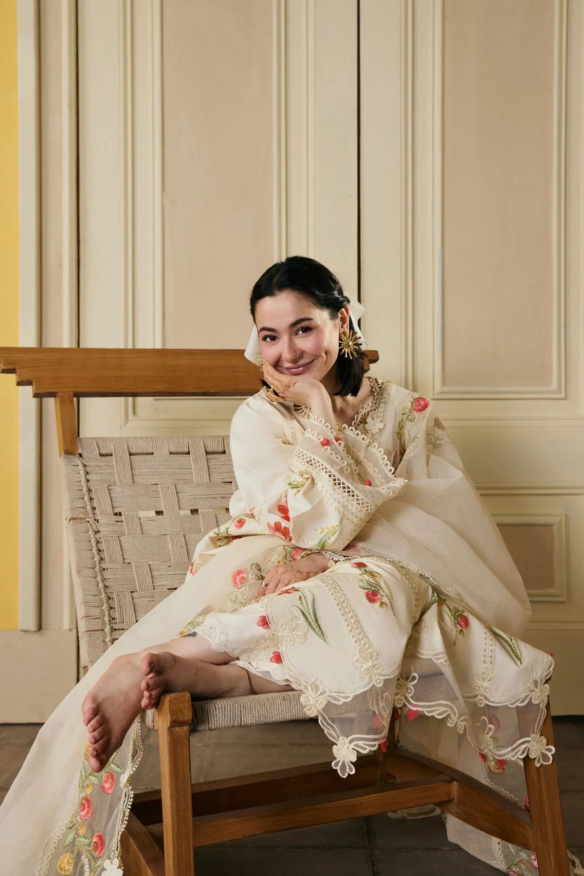 Dhanak-3PC Chikankari Embroidered Shirt with Khadi Net Embroidered Dupatta - 6389