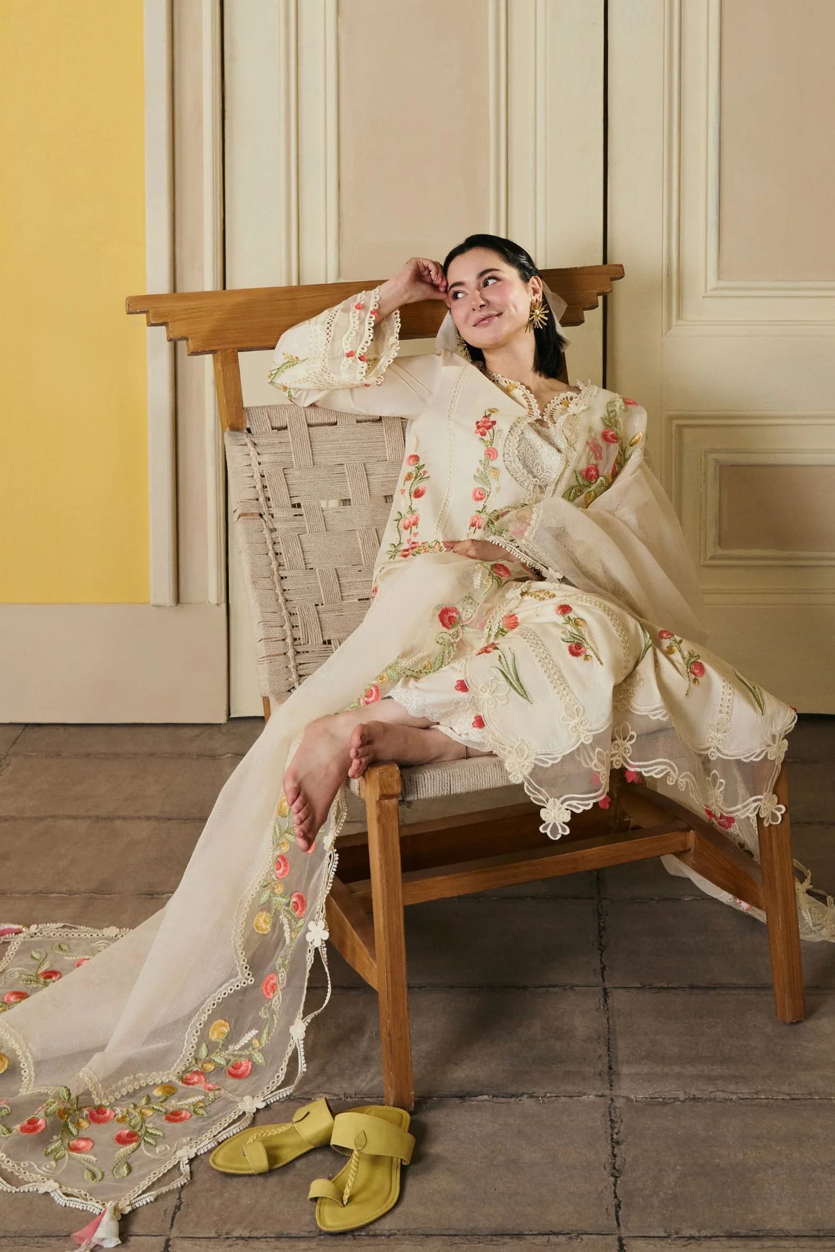 Dhanak-3PC Chikankari Embroidered Shirt with Khadi Net Embroidered Dupatta - 6389
