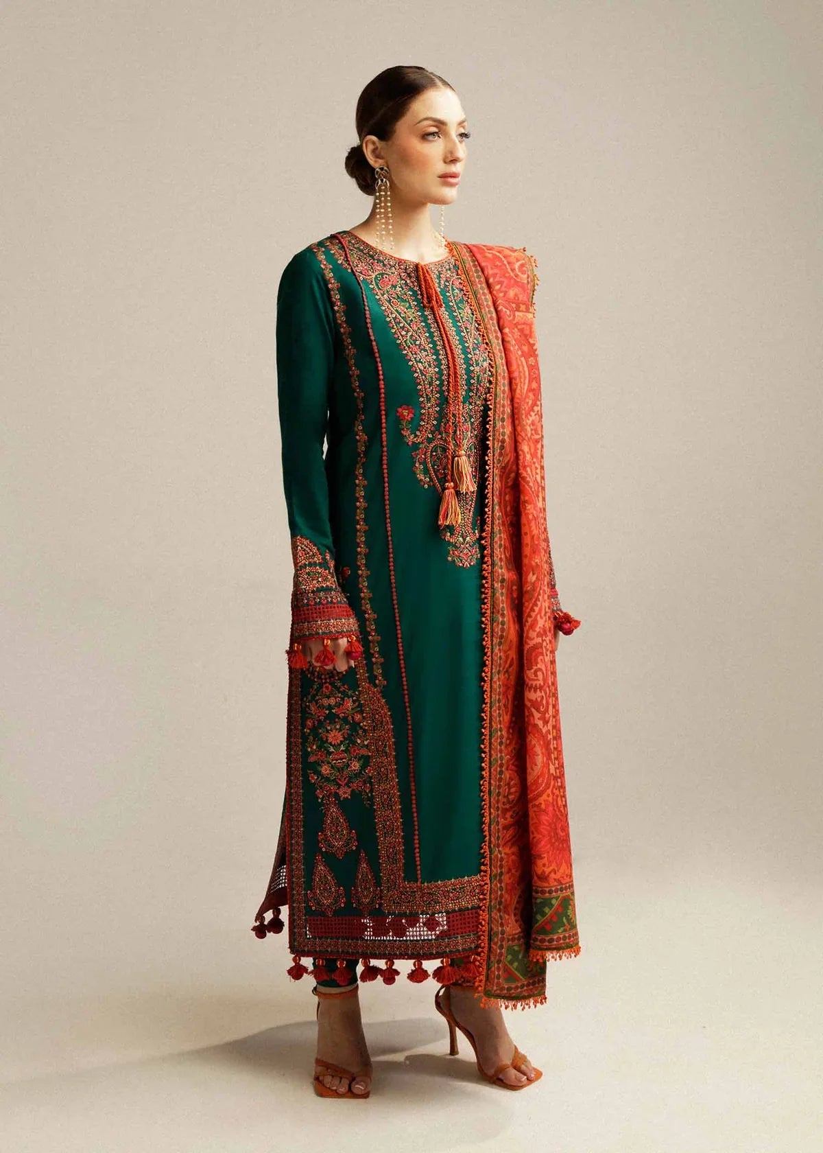 Dhanak-3PC Embroidered Shirt with Digital Printed Shawl - 6113