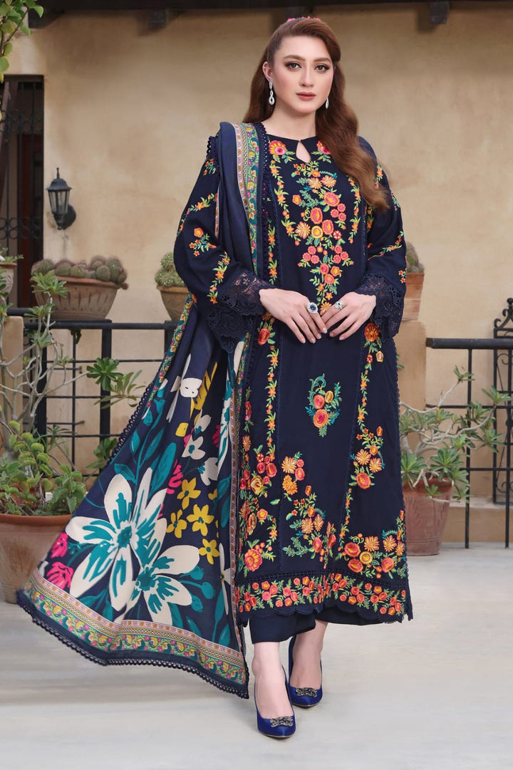 Dhanak-3PC Embroidered Shirt with Digital Printed Shawl - 3545