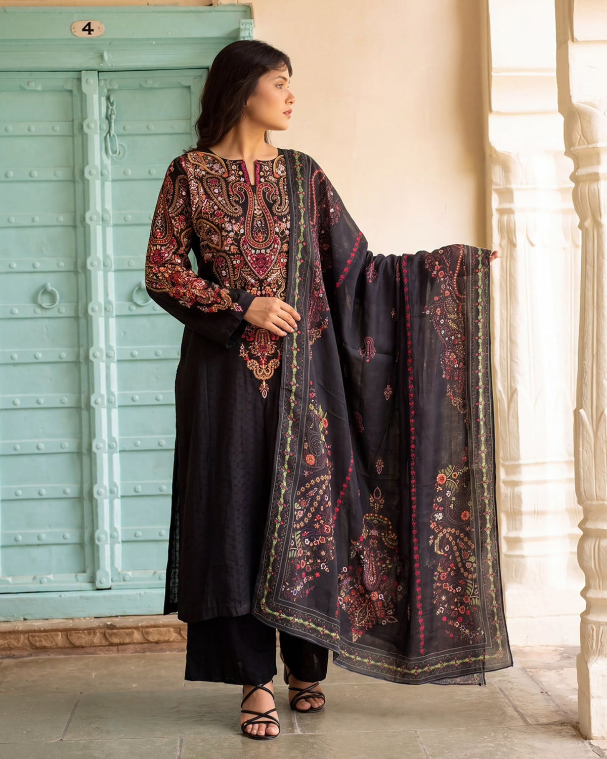 Dhanak-3PC  Embroidered Shirt with Digital Printed Shawl - 6485
