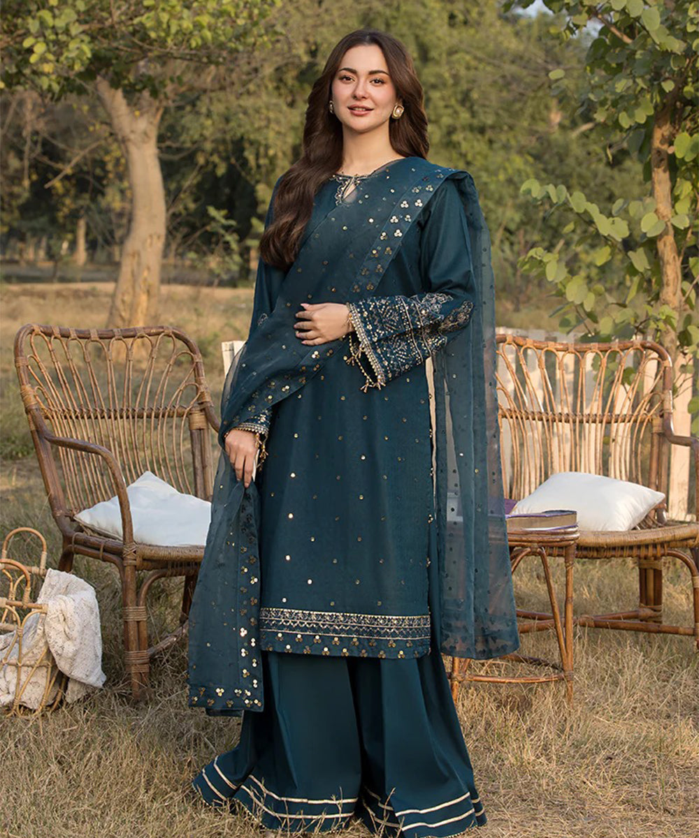 Lawn-3PC Embroidered Shirt with Organza Sequins Embroidered Dupatta- 5062