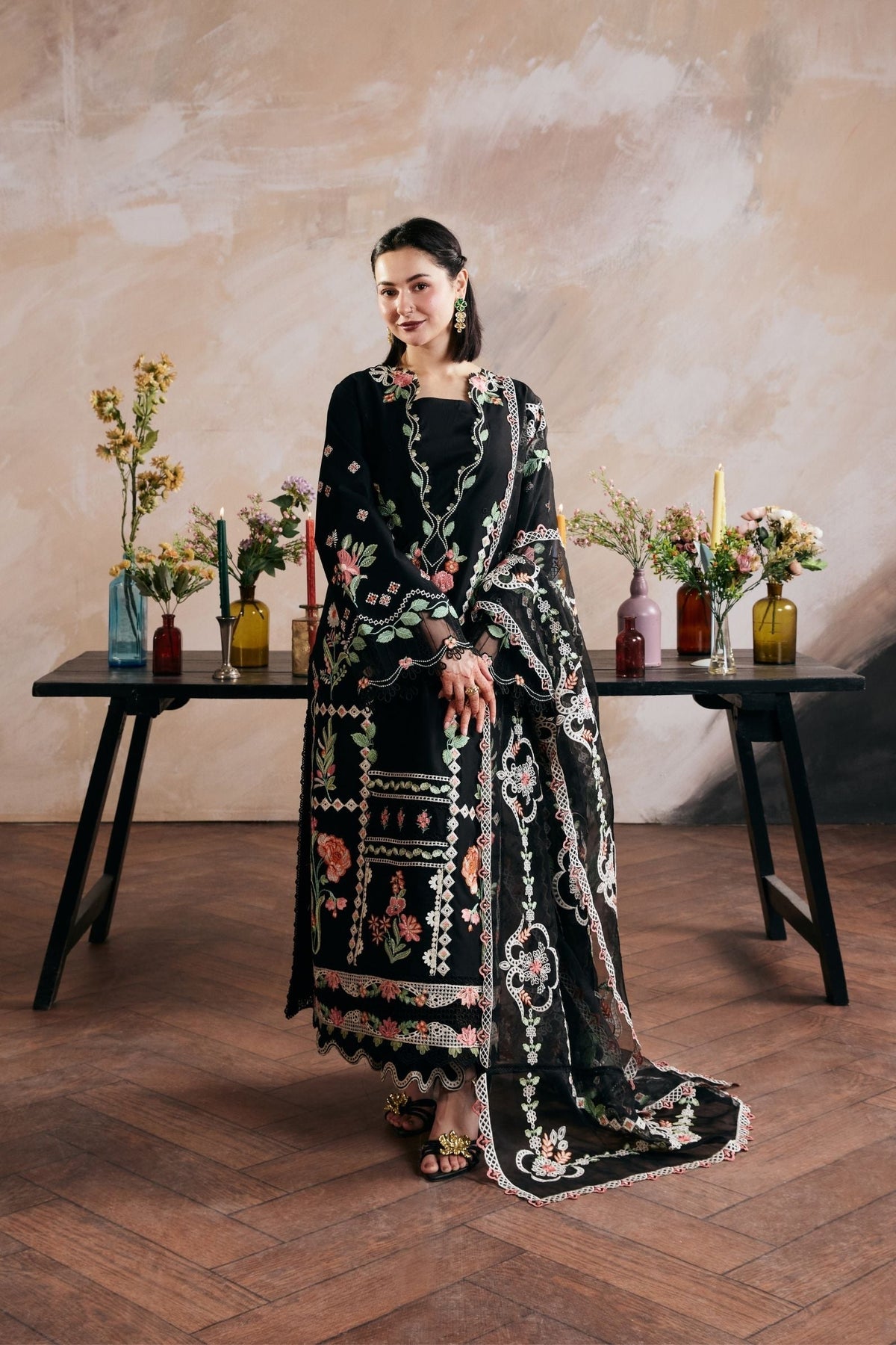 Dhanak-3PC Embroidered Shirt with Digital Printed Shawl - 6397