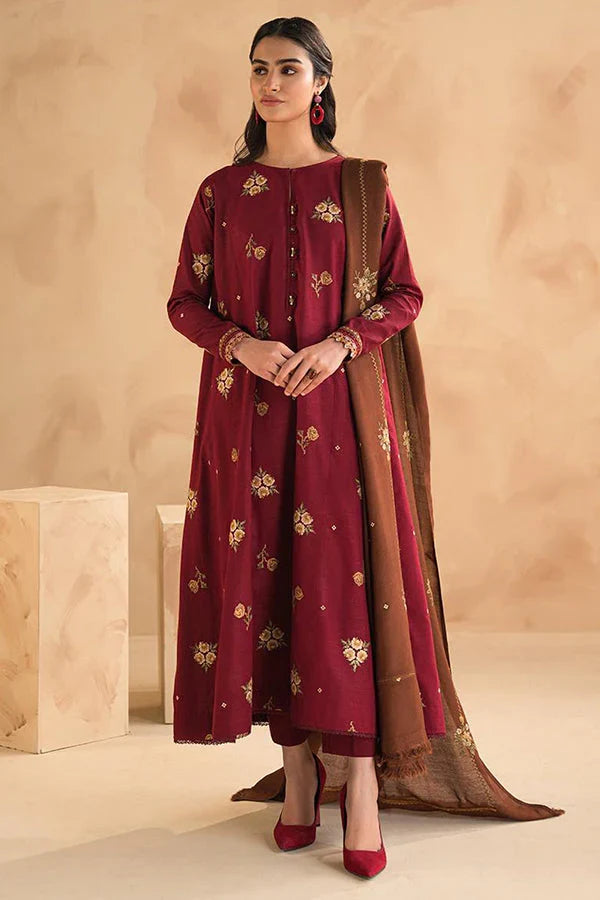 Dhanak 3PC Embroidered With Dhanak Embroidered Shawl-269