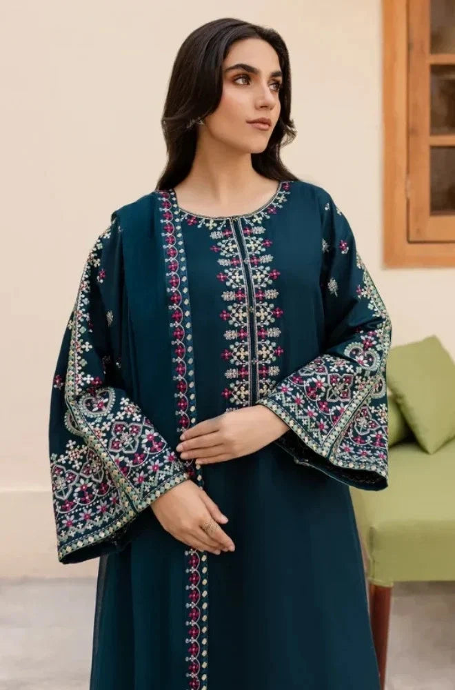 Dhanak-3PC  Embroidered Shirt with Chiffon Embroidered Dupatta - 6162