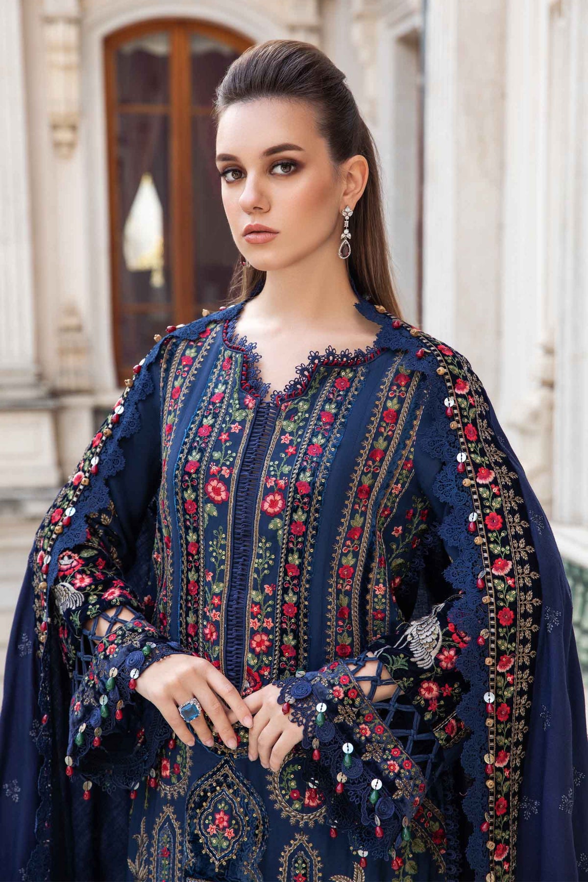 Dhanak-3PC  Sequence Embroidered Shirt with Dhanak Emrboidered RTW Dupatta - 3384