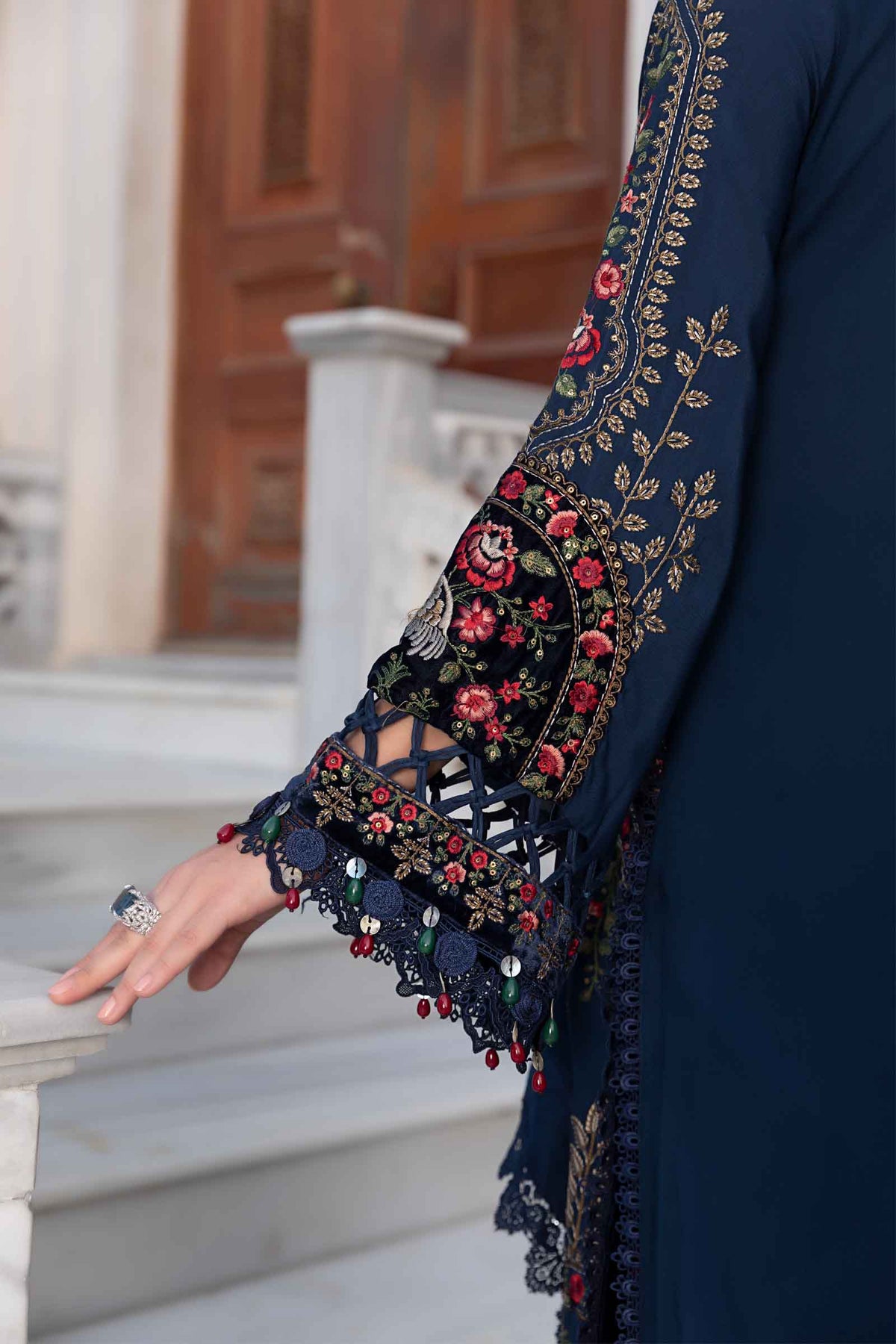 Dhanak-3PC  Sequence Embroidered Shirt with Dhanak Emrboidered RTW Dupatta - 3384