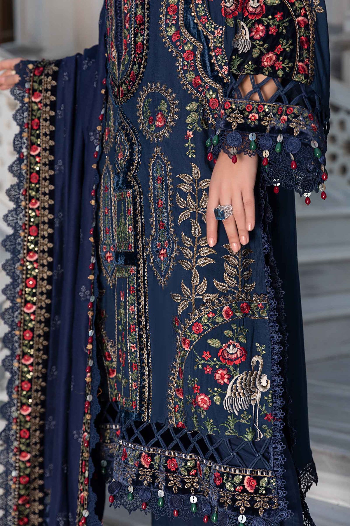 Dhanak-3PC  Sequence Embroidered Shirt with Dhanak Emrboidered RTW Dupatta - 3384