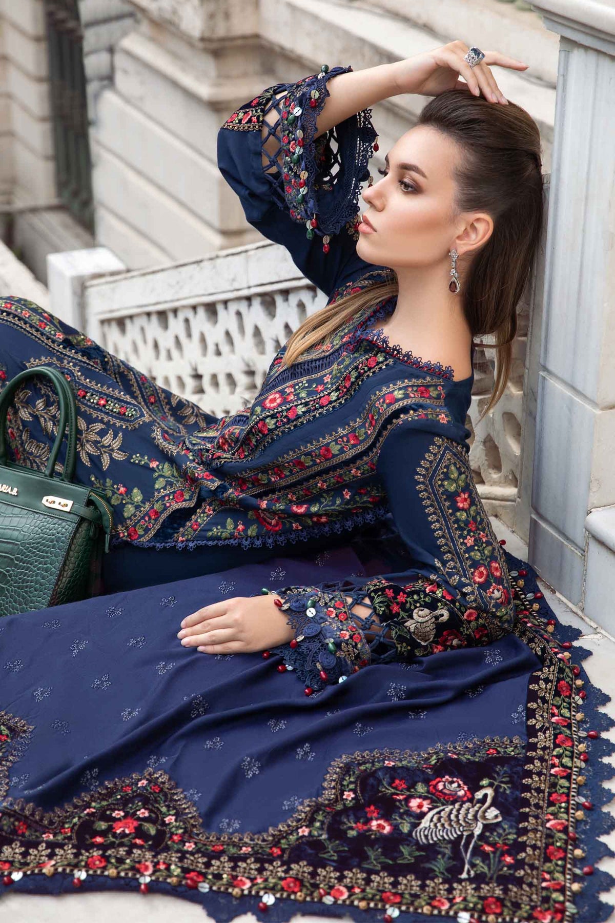 Dhanak-3PC  Sequence Embroidered Shirt with Dhanak Emrboidered RTW Dupatta - 3384