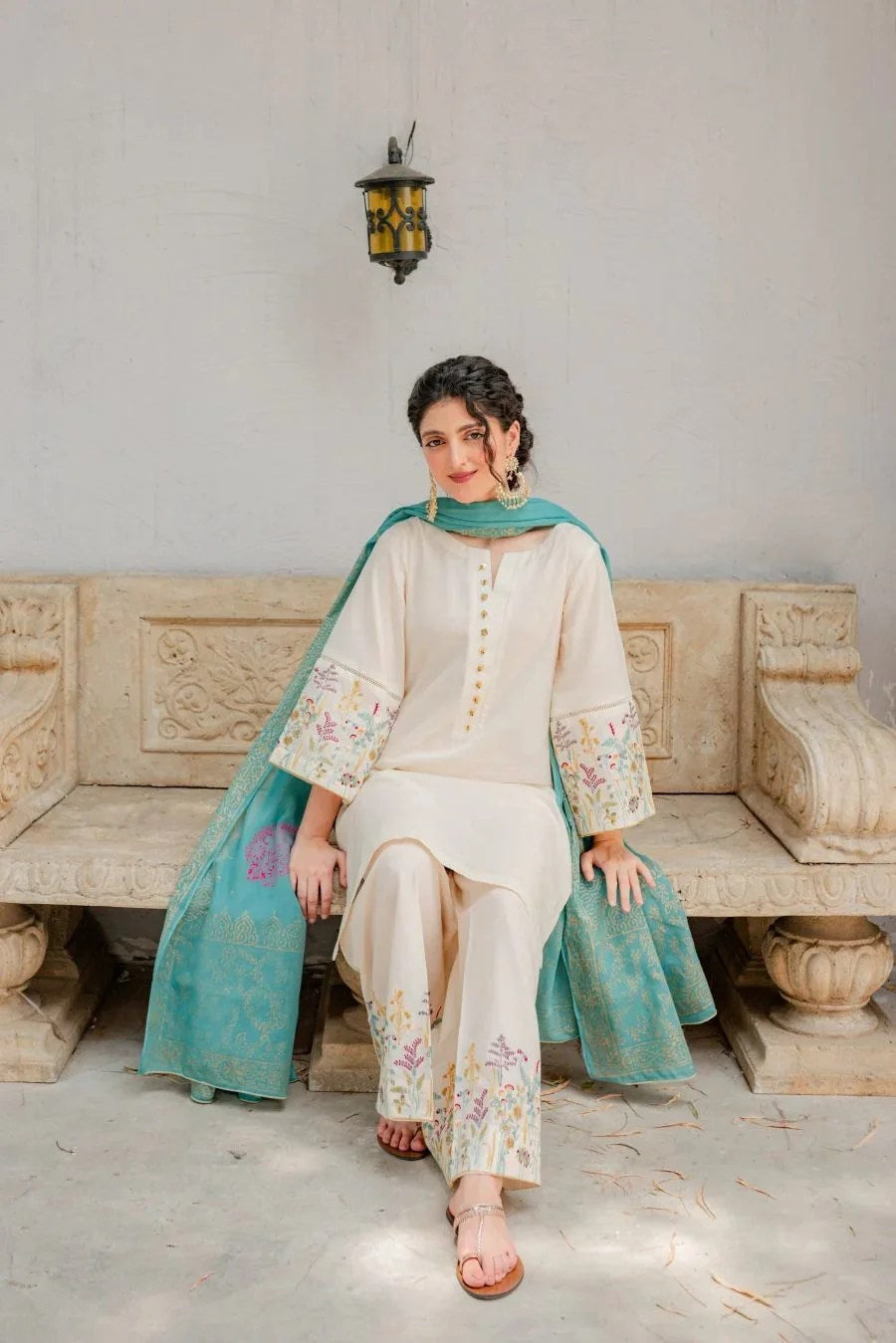Dhanak-3PC Embroidered Suit with Digital Printed Shawl - 624