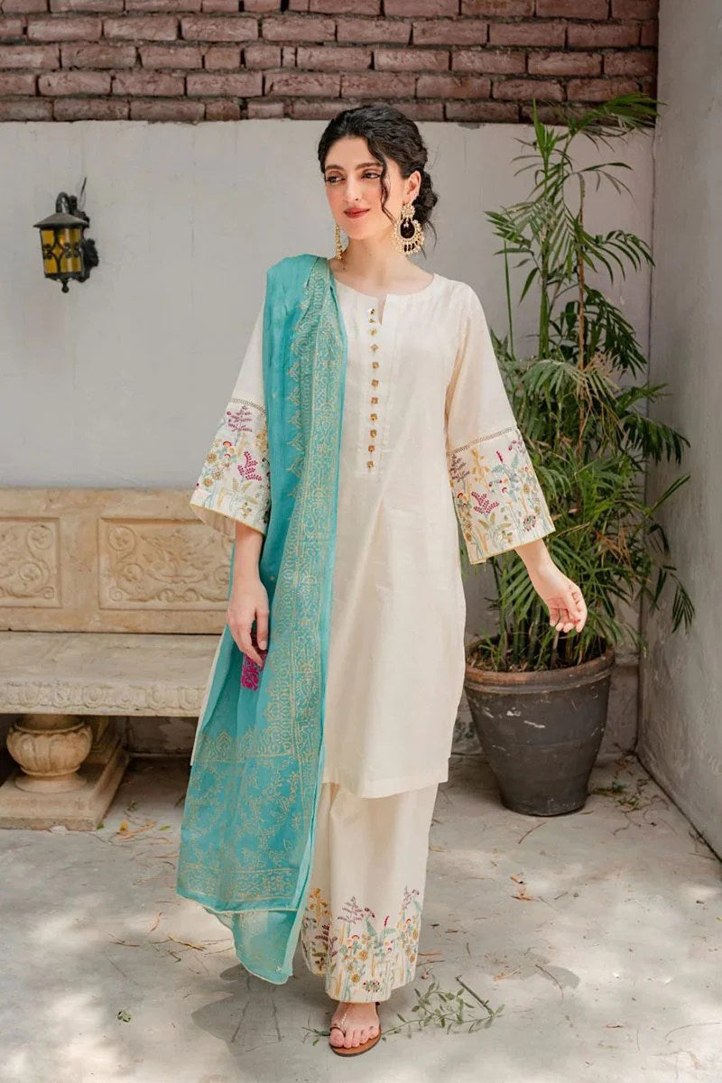 Dhanak-3PC Embroidered Suit with Digital Printed Shawl - 624
