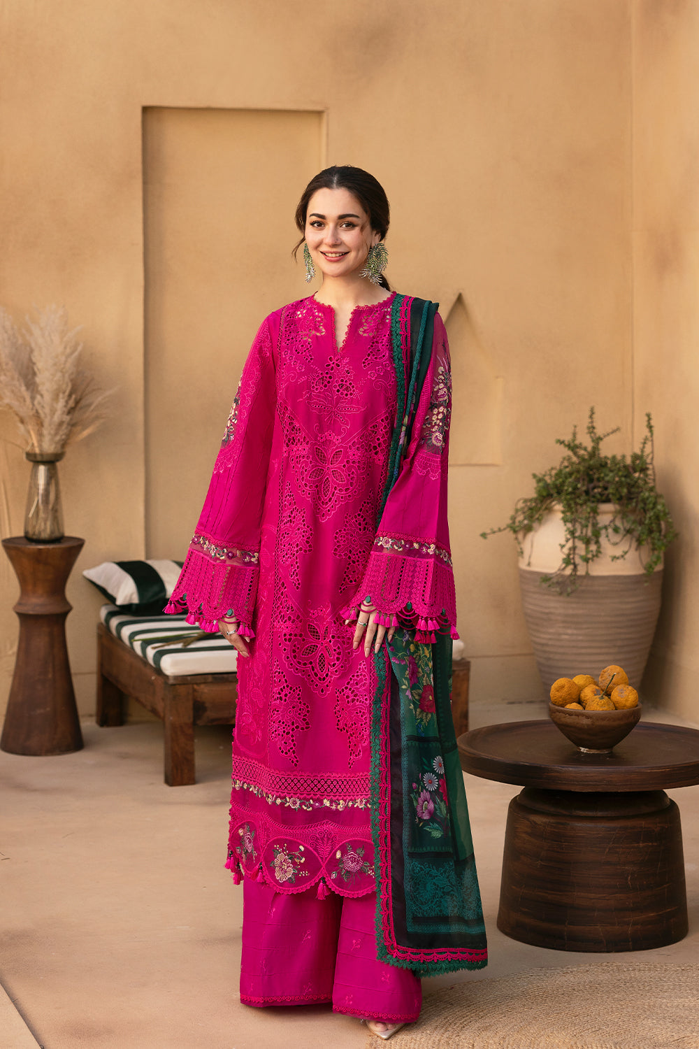 Dhanak-3PC Embroidered Shirt with Digital Printed Shawl - 3408
