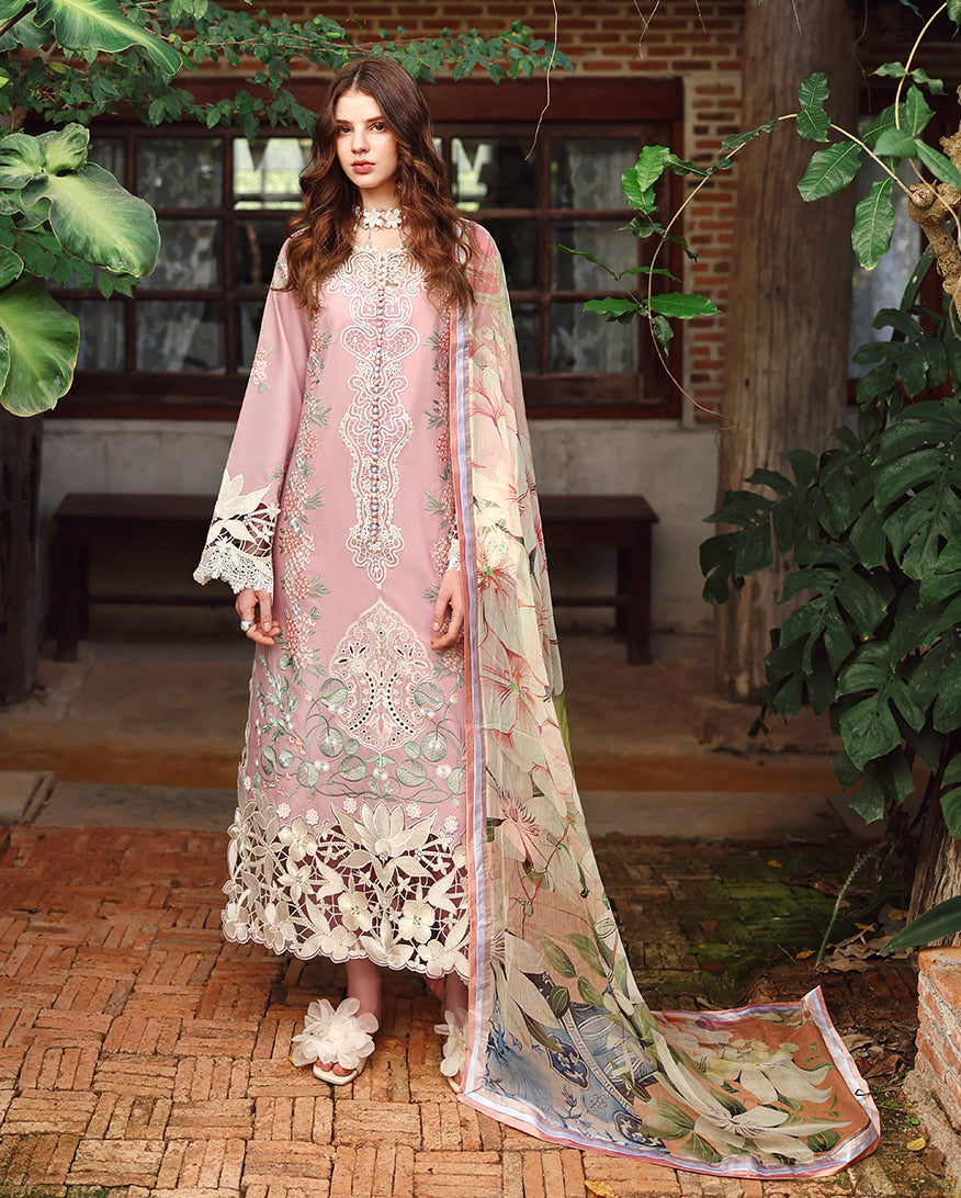 Dhanak-3PC Embroidered Shirt with Digital Printed Shawl - 6384