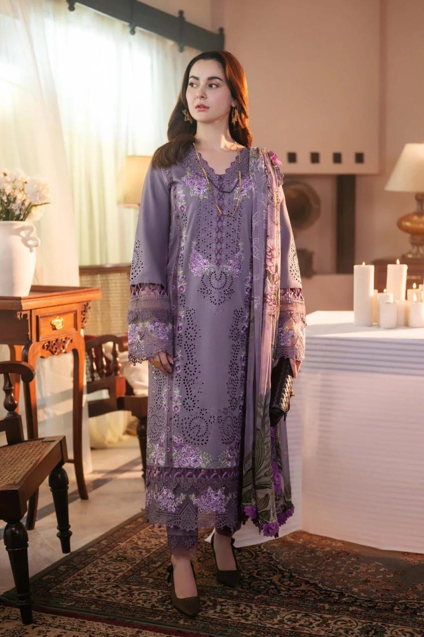 Lawn-3PC Chikankari Embroidered With Digital Printed Jacquard Dupatta-5189