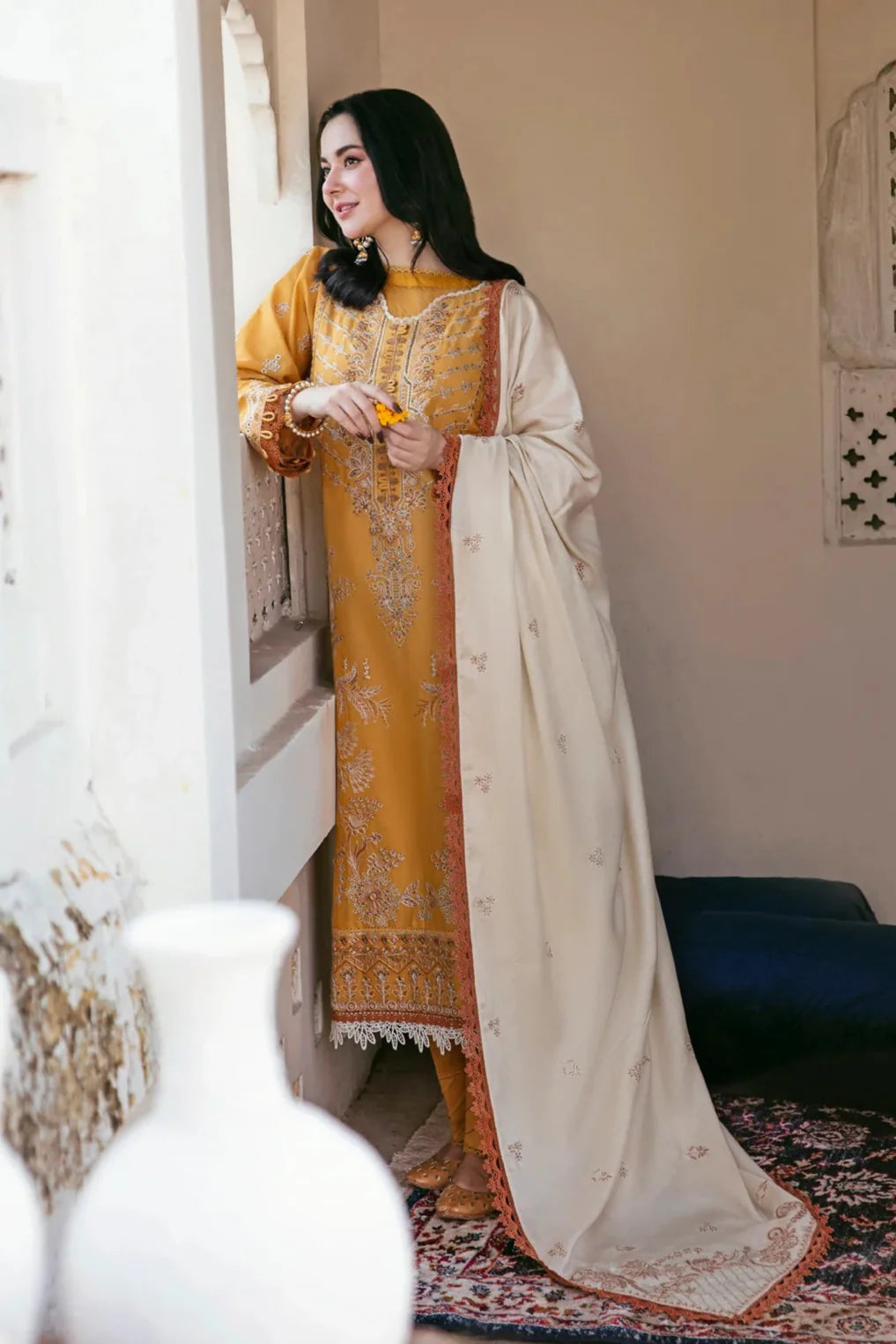Dhanak 3PC Embroidered Shirt with Dhanak Embroidered Dupatta-3441