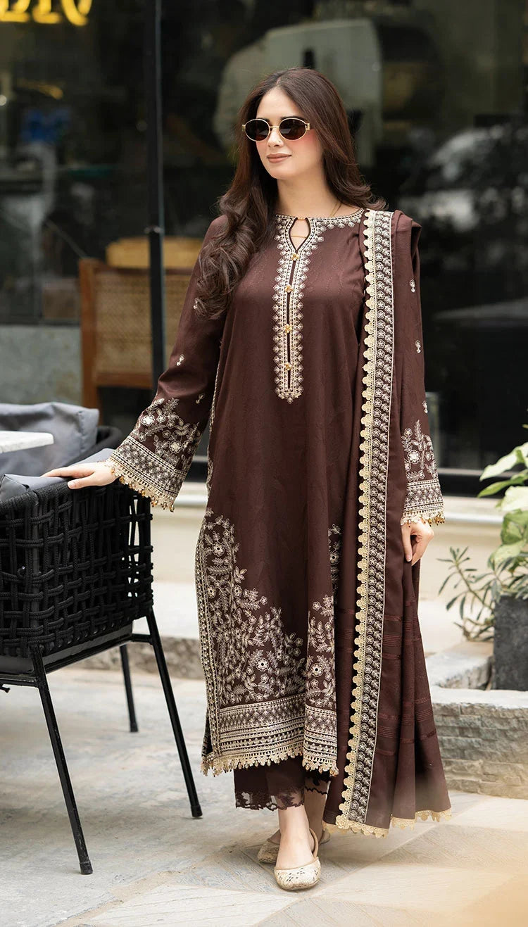 Dhanak-3PC  Embroidered Shirt with Dhanak Embroidered Dupatta - 6456