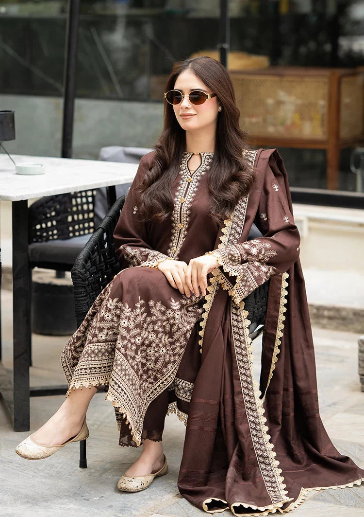 Dhanak-3PC  Embroidered Shirt with Dhanak Embroidered Dupatta - 6456