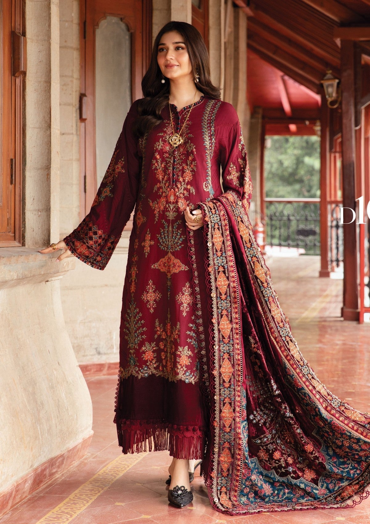 Dhanak-3PC Embroidered Shirt with Digital Printed Shawl - 6164