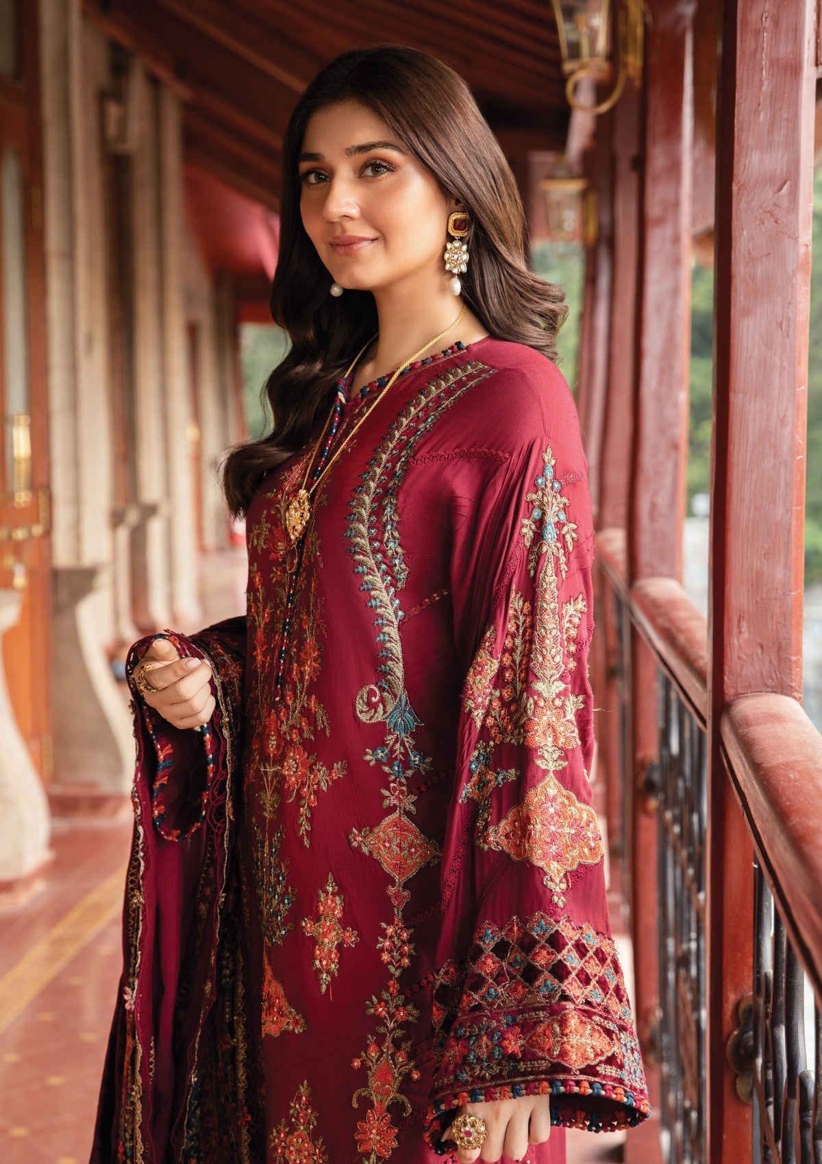 Dhanak-3PC Embroidered Shirt with Digital Printed Shawl - 6164