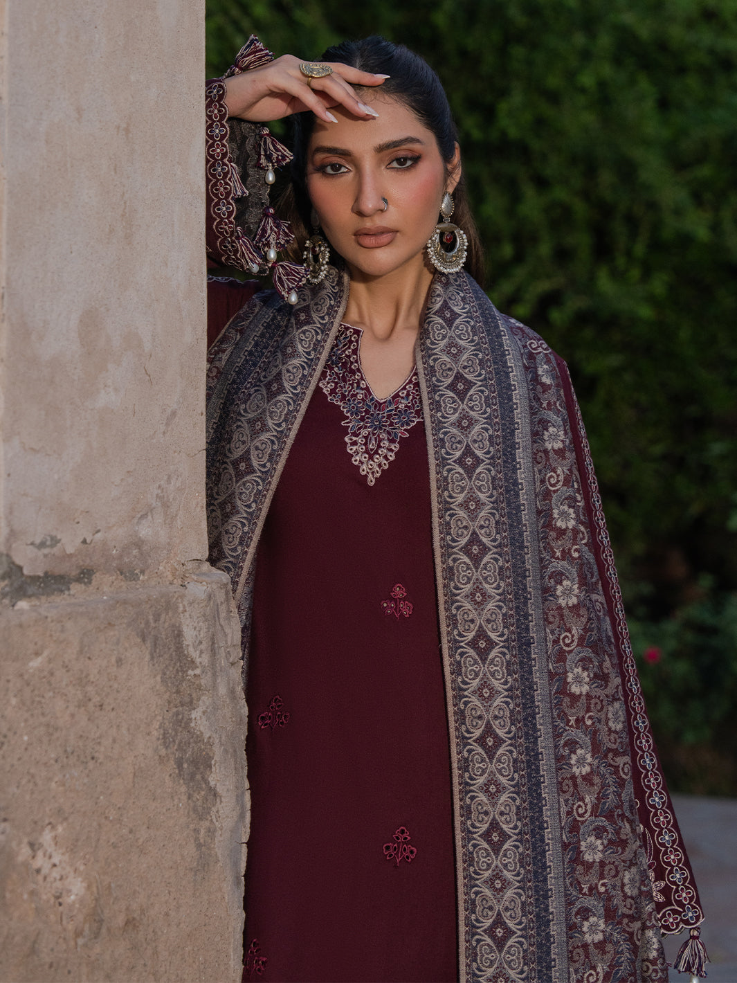 Dhanak-3PC Embroidered Shirt with Digital Printed Shawl - 6047