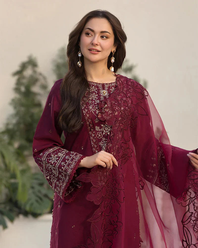 Lawn-3PC Embroidered Shirt with Organza Embroidered Dupatta- 5065