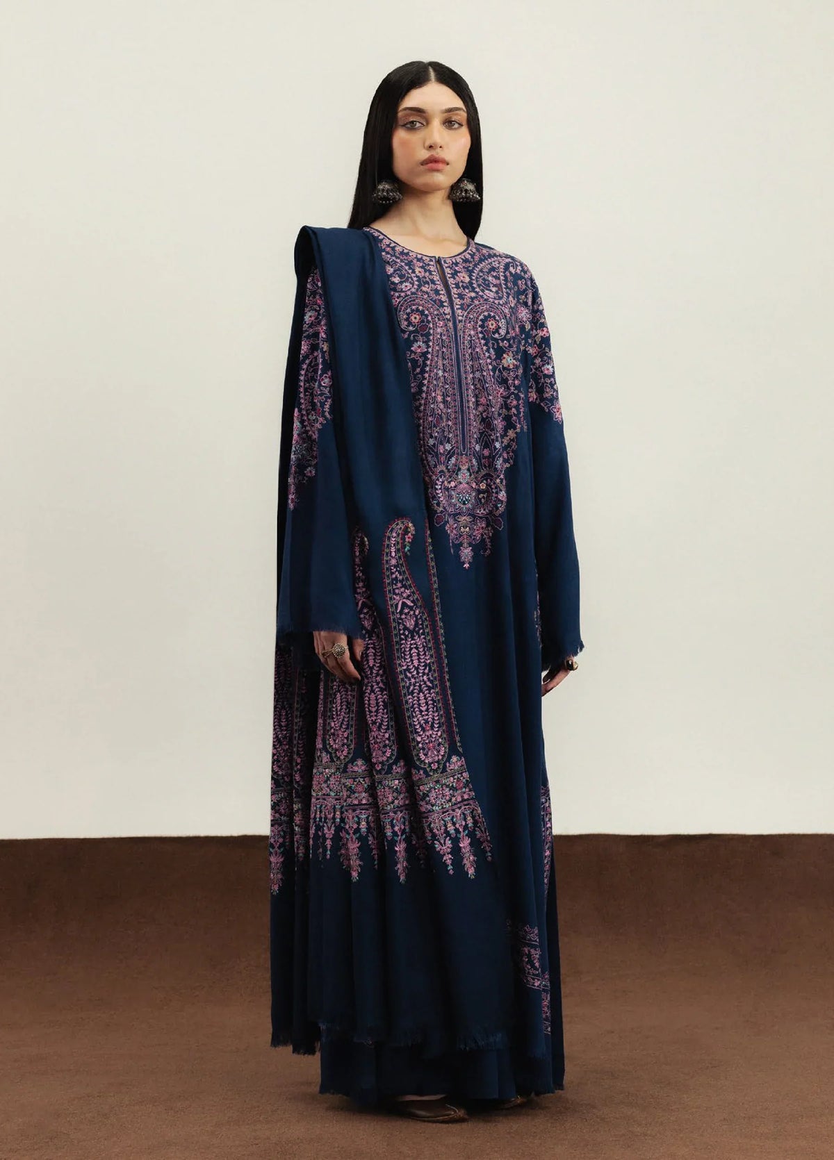 Dhanak-3PC  Embroidered Shirt with Dhanak Embroidered Shawl - 6396