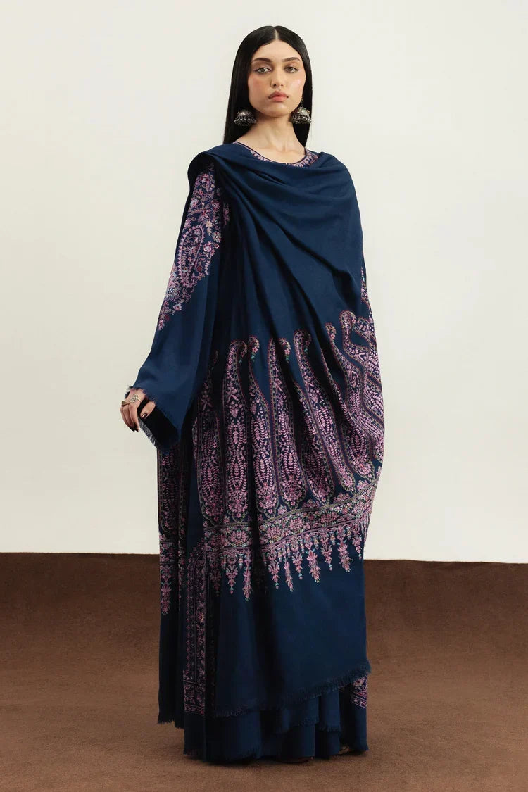 Dhanak-3PC  Embroidered Shirt with Dhanak Embroidered Shawl - 6396