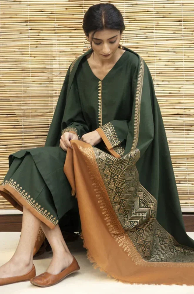 Dhanak-3PC  Embroidered Shirt with Digital Printed Shawl - 471