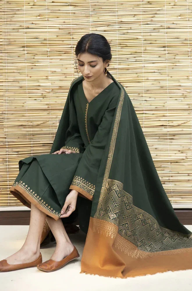 Dhanak-3PC  Embroidered Shirt with Digital Printed Shawl - 471