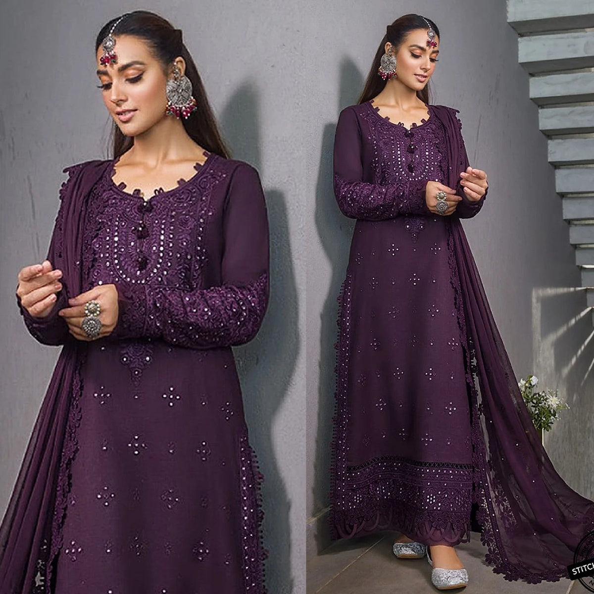 Linen 3PC Embroidered Shirt with Chiffon Embroidered Dupatta-268