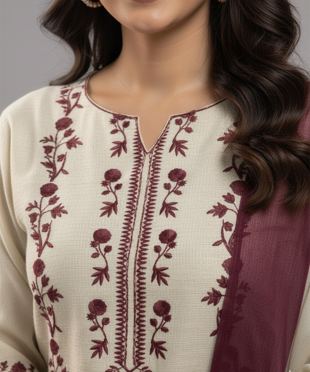 Dhanak-3PC Embroidered Shirt with Chiffon Tie and Dye Dupatta - 3509
