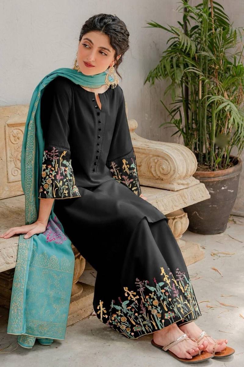 Dhanak-3PC Embroidered Suit with Digital Printed Shawl - 626